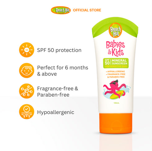 Beach Hut Sunscreen Babies & Kids SPF50 Mineral Lotion Sunscreen 100mL